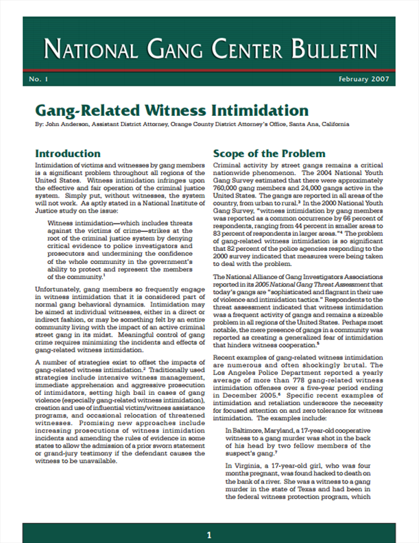 Gang-Related Witness Intimidation - National Gang Center Bulletin - PSP ...